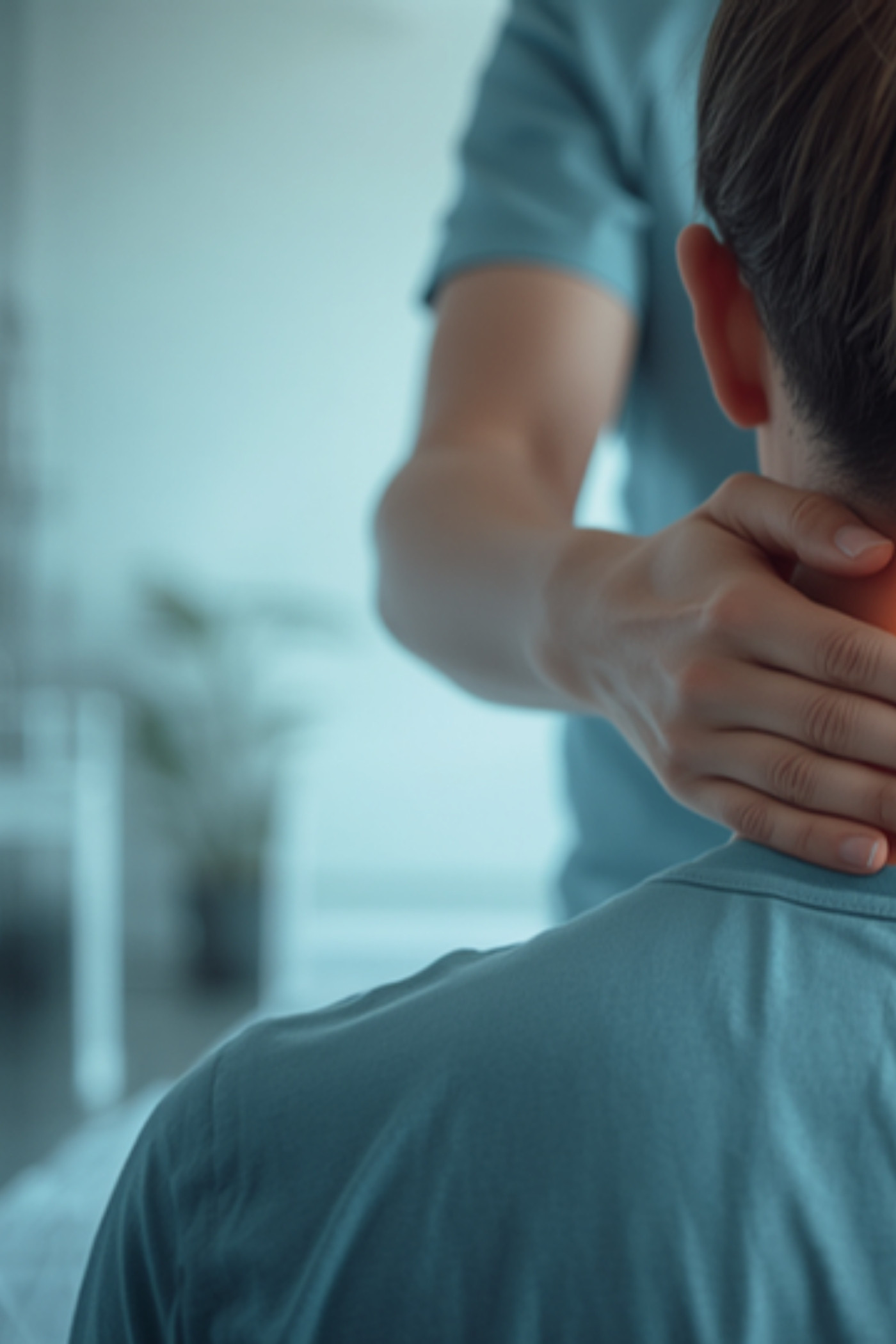 Person holding their neck in pain after a motor vehicle accident, illustrating whiplash injury